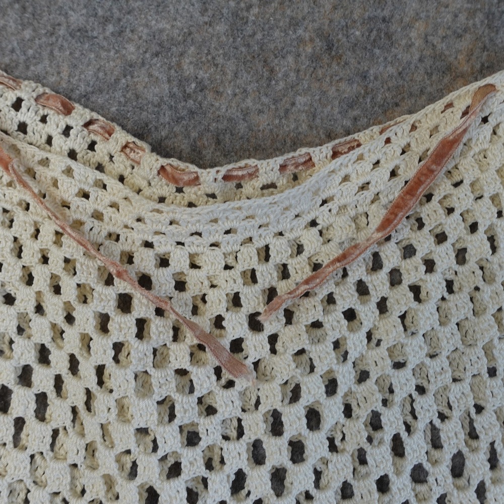 Vintage 70s Handmade Skirt Women L Ivory Crochet Sheer Mini Boho Hippie Festival - Picture 4 of 8